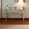 Silver Mirrored Makeup Vanity Desk with Crushed Diamond Inlay, Flip-Top Mirror, Glass Console Dressing Table for Bedroom or Entryway - 4 of 4