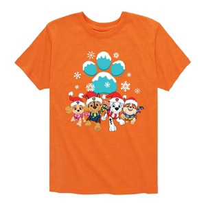 Boys' - Paw Patrol - Christmas Snowy Pawprint Skye Chase Marshall Rubble Short Sleeve Graphic T-Shirt - 1 of 4