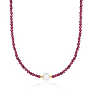 Ross-Simons 8.5-9.5mm Cultured Pearl and 55.00 ct. t.w. Garnet Bead Necklace With 18kt Gold Over Sterling Size 18 - 1 of 3