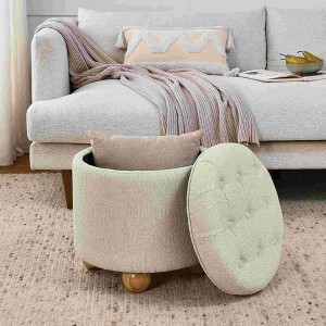 CAVINAS Round Storage Ottoman Bench,Upholstered Ottoman with Solid Wood Oval Legs and Button Design for Living Room,Bedroom - 1 of 4