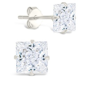 SHINE by Sterling Forever Sterling Silver Princess Cut Prong Set Stud Earrings - 1 of 4