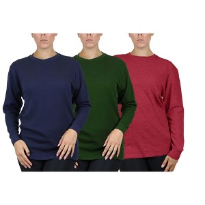 Galaxy By Harvic Women's Loose Fit Waffle Knit Thermal Shirt-3 Pack - 1 of 2
