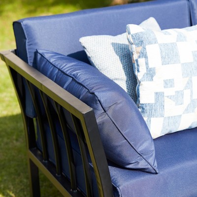 Blue Metal Two-Seat Outdoor Sectional Sofa with Cushions
