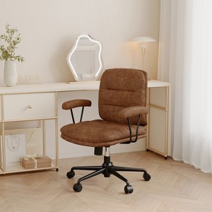 Office Chair Brown, Comfy Desk Chair with Lumbar Support and Wide Seat, Modern Brown Leather Office Chair with Wheels and Arms, Adjustable Height - 1 of 4