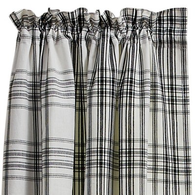 Onyx and Ivory Plaid Cotton Light-Filtering Curtain Panels, 84"