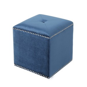 FONTOI Upholstered Ottoman, Square Foot Stool, Dressing Makeup Chair, End Table for Living Room Bedroom, Dark Blue, 16.5"*17"*16.5" - 1 of 4