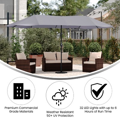 Gray 15 FT Triple Head Patio Umbrella with Crank and Tilt Function