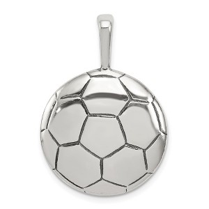 Black Bow Jewelry Sterling Silver 22mm Domed Antiqued Soccer Ball Pendant - 1 of 4
