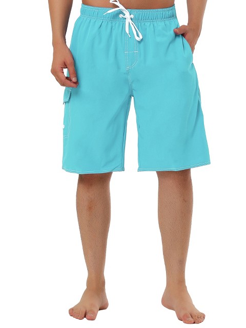 TATT 21 Men's Summer Casual Solid Color Drawstring Elastic Waist Beach Board Short Light Blue 28