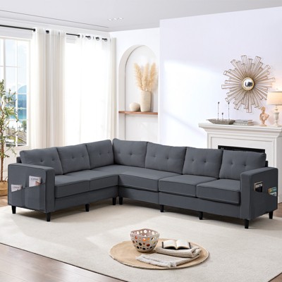 Mjkone 108"Snowflake Velvet Oversized Modular Sectional Sofa, L-Shaped Sectional Sofas with Side Pocket, Large 6 Seater Corner Sofa