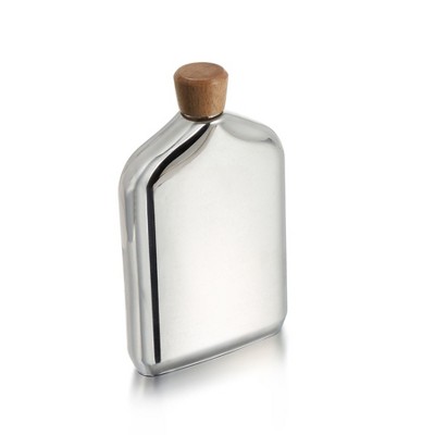 Nambe Vie Leakproof Drinking Flask, Stainless Steel & Acacia Wood Stopper, Hip Flask for Wedding Party Gift Outdoor Activities