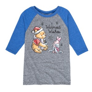 Boys' - Winnie the Pooh - Pooh & Piglet Warmest Wishes Christmas Raglan Graphic T-Shirt - 1 of 3