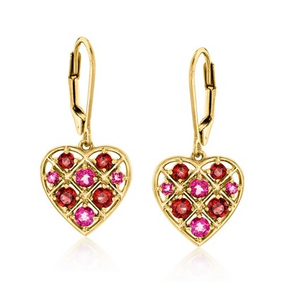 Ross-Simons 0.80 ct. t.w. Garnet and .50 ct. t.w. Pink Topaz Heart Drop Earrings in 18kt Gold Over Sterling