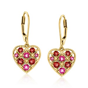 Ross-Simons 0.80 ct. t.w. Garnet and .50 ct. t.w. Pink Topaz Heart Drop Earrings in 18kt Gold Over Sterling - 1 of 3