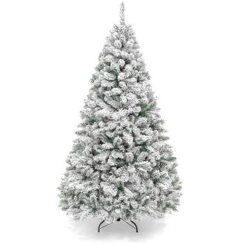 Tangkula 7.5ft Pre-lit Snow Flocked Christmas Pine Tree, Hinged Artificial Xmas  Tree W/ 300 Remote-controlled Multi-color Lights : Target