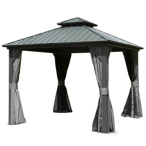 Gloweer Hardtop Gazebo, Outdoor Aluminum Frame Canopy with Galvanized Steel Roof, Permanent Metal Pavilion with Curtains and Netting - 1 of 4