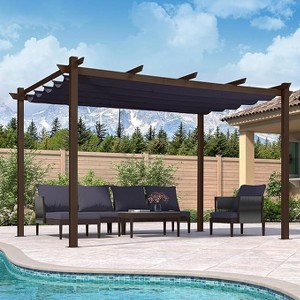 PURPLE LEAF Outdoor Metal Pergola with Retractable Canopy Patio Shade Cover for Garden Pool Yard Brown Aluminum Frame - 1 of 4