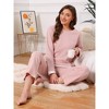 INSPIRE CHIC Women's Cotton Pajamas Waffle Long Sleeves Top and Pants with Pockets Lounge Sets - 3 of 4