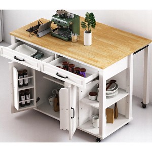 47" Kitchen Island with Extendable Dining Table, Storage Cabinet & Drawers, Rubberwood Top,  Outlet, Rolling Kitchen Cart, Freestanding Prep Station - 1 of 4