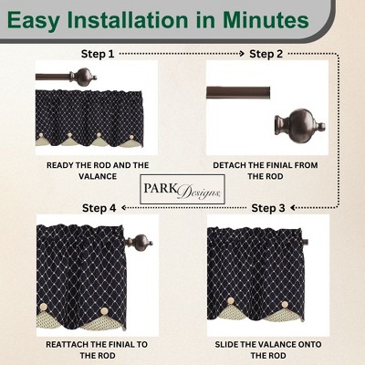 Black and Beige Scalloped Rod Pocket Valance