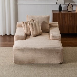 MOONMISS Oversized Chaise Lounge Chair Cozy Cloud Couch, Modern Plush Corduroy Upholstered Sleeper Sofa Daybed with 3 Throw Pillows - 1 of 4