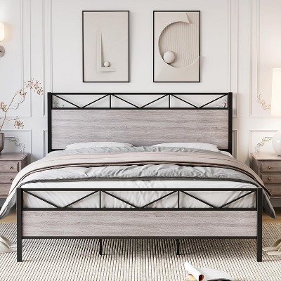 homfan Bed Frame with Headboard and Footboard - Durable Metal Structure, Strong Support Slats, Under-Bed Storage, Noise-Free, Simple Assembly