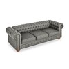 Tufted Linen/PU Upholstered Chesterfield 3-Seater Sofa with Scrolled Arms and Nailhead Trim, Classic Living Room Couch in Gray/Dark Gray - ModernLuxe - 4 of 4