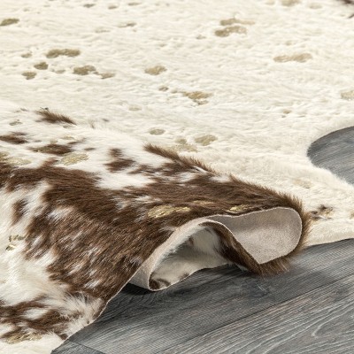 Luxurious Faux Cowhide Brown 5' x 6'7" Synthetic Area Rug