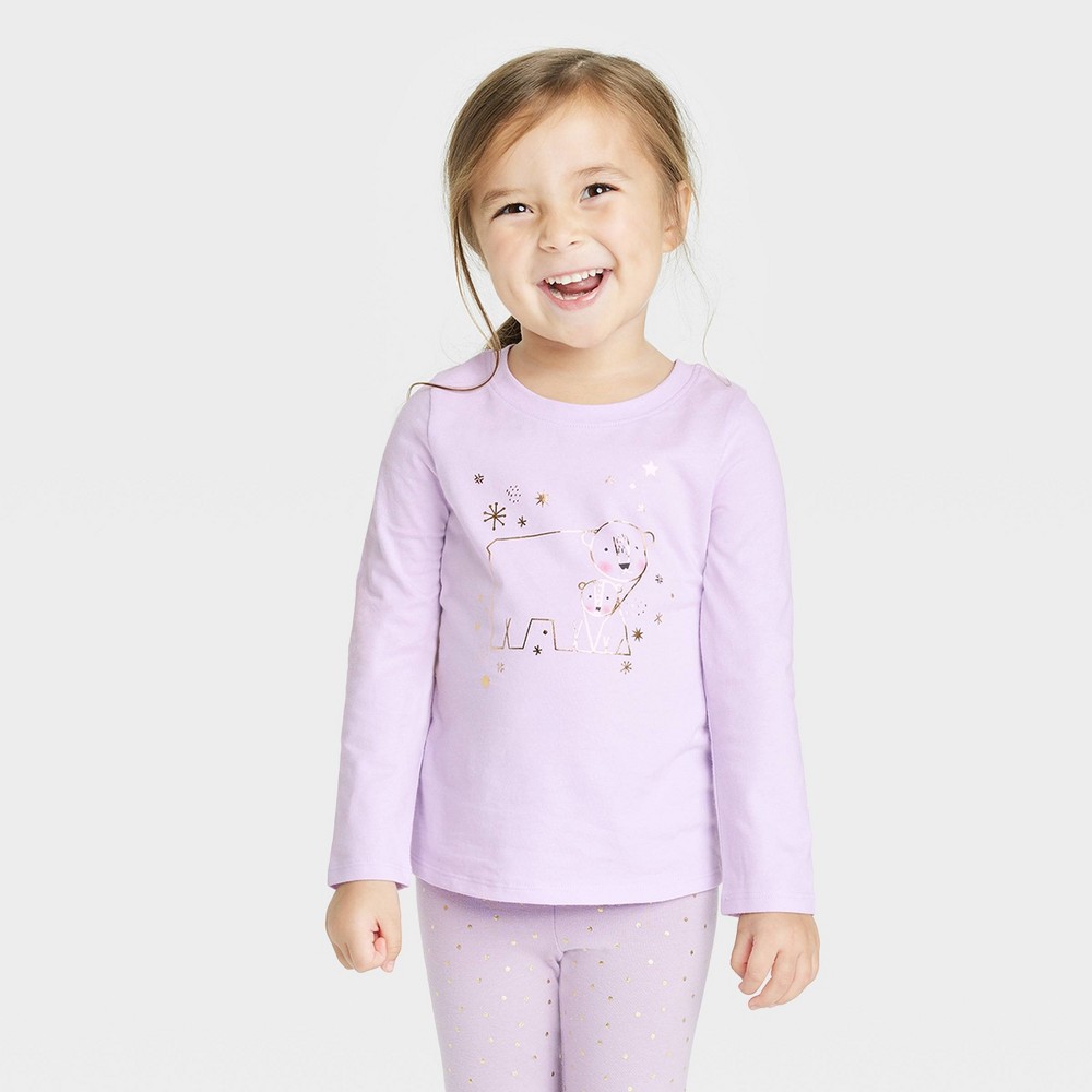 Toddler Girls' Polar Bear Long Sleeve Shirt - Cat & Jack Purple 4T