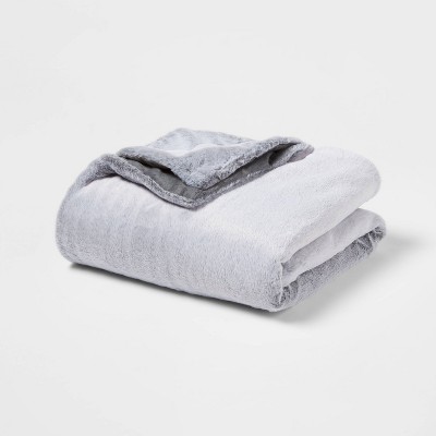 Faux Fur Throw Blanket Dark Gray - Threshold™
