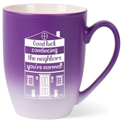 Elanze Designs 12 Ounce Ceramic Decorative Laser Engraved Giftable Novelty Tea Coffee Cup Mug Purple and White Good luck convincing the neighbors