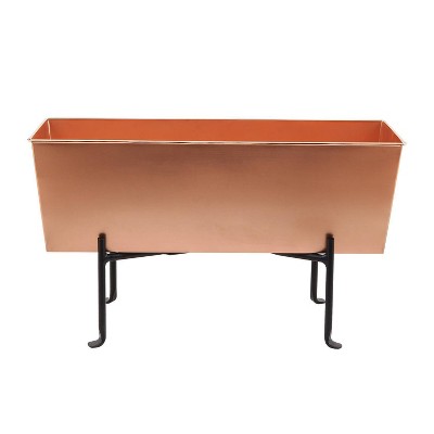 Medium Galvanized Metal Rectangular Planter Box with Folding Stand Copper - ACHLA Designs: Steel Construction, Wall-Mountable, Spot Clean