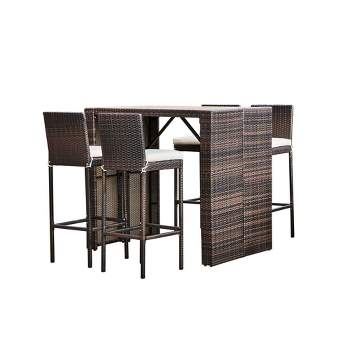 5pc Bar Height Outdoor Dining Set with Acacia Wood Tabletop - Teamson Home