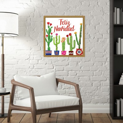 Feliz Navidad Tropical Cactus Canvas Wall Art Print