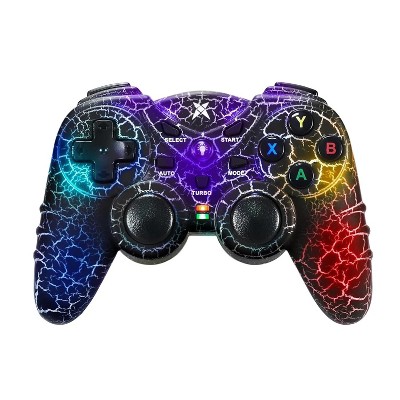 NBCP Light-Up Wireless Controller for PC - Black Crack Custom Design with RGB LED Lights, Turbo Function, Luminous Mode, Compatible with Windows