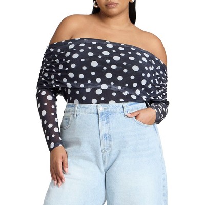 ELOQUII Women's Plus Size Off The Shoulder Polka Dot Top