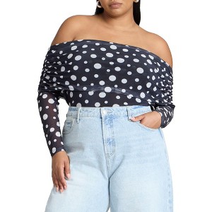 ELOQUII Women's Plus Size Off The Shoulder Polka Dot Top - 1 of 4