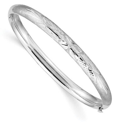 Black Bow Jewelry 5mm 14k White Gold D/C & Florentine Engraved Hinged Bangle Bracelet
