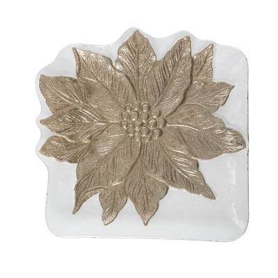 Gallerie II Poinsettia 100% Glass Square Christmas Plate Tray 13"