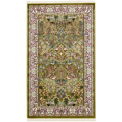 Green Rectangular Persian-Style Stain-Resistant Area Rug