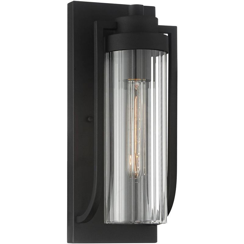 Possini Euro Design Bogata Modern Outdoor Wall Light Fixture Textured Black 15 1/2" Clear Ribbed Glass for Post Exterior Barn Deck House Porch Yard, 1 of 9