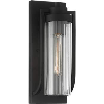 Possini Euro Design Bogata Modern Outdoor Wall Light Fixture Textured Black 15 1/2" Clear Ribbed Glass for Post Exterior Barn Deck House Porch Yard