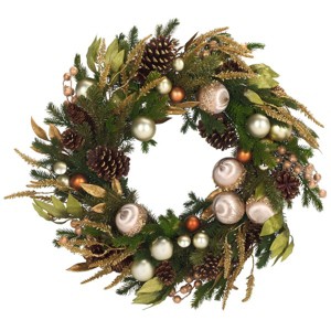 Golden Luxe 28"D Gilded Faux Pine Wreath W/ Gold Ornaments & Pine Cones - FXP1098 -Multicolored - Safavieh - 1 of 4