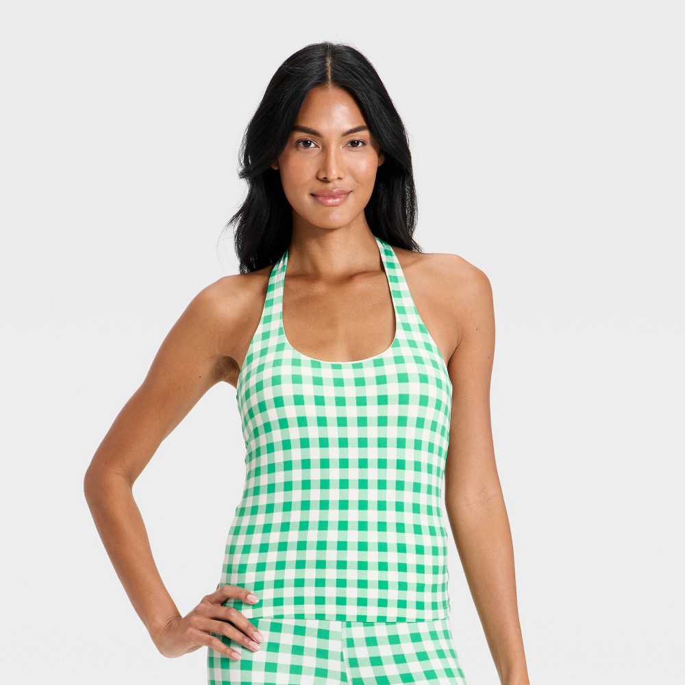 Women's Everyday Soft Halter Neck Support Tank Top - All in Motion™ Forest Green Gingham M