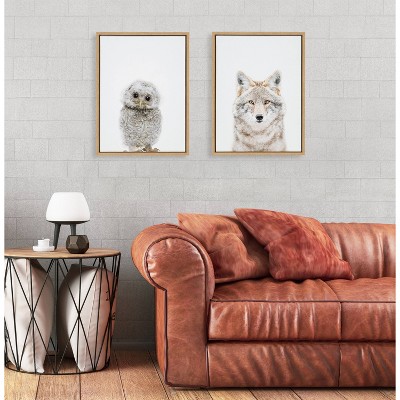 Natural Framed Canvas Owl Print 27" x 22"