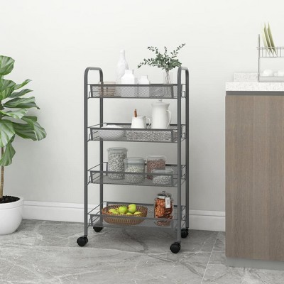 vidaXL 4-Tier Kitchen Trolley Gray 18.1 in.x10.2 in.x33.5 in. Iron