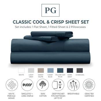 Classic Cool & Crisp 100% Cotton Percale 4-Piece Sheet Set