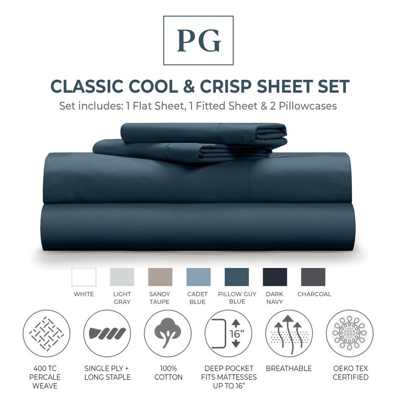 Classic Cool & Crisp 100% Cotton Percale 4-Piece Sheet Set, 1 of 9