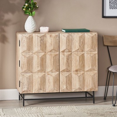 Geometry Cabinet, Sideboard Buffet Cabinet With Double Doors, Built In Shelves, Bohemian Style Accent Kitchen Storage Cabinet For Living Room, Kitchen