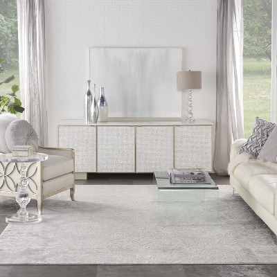 Ivory Grey Floral Damask 8' x 10' Synthetic Area Rug